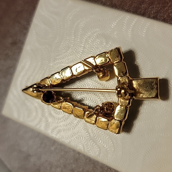 Christmas Tree Holiday Green Red Blue Clear Faux Stones Gold Tone Brooch Pin - Picture 16 of 16